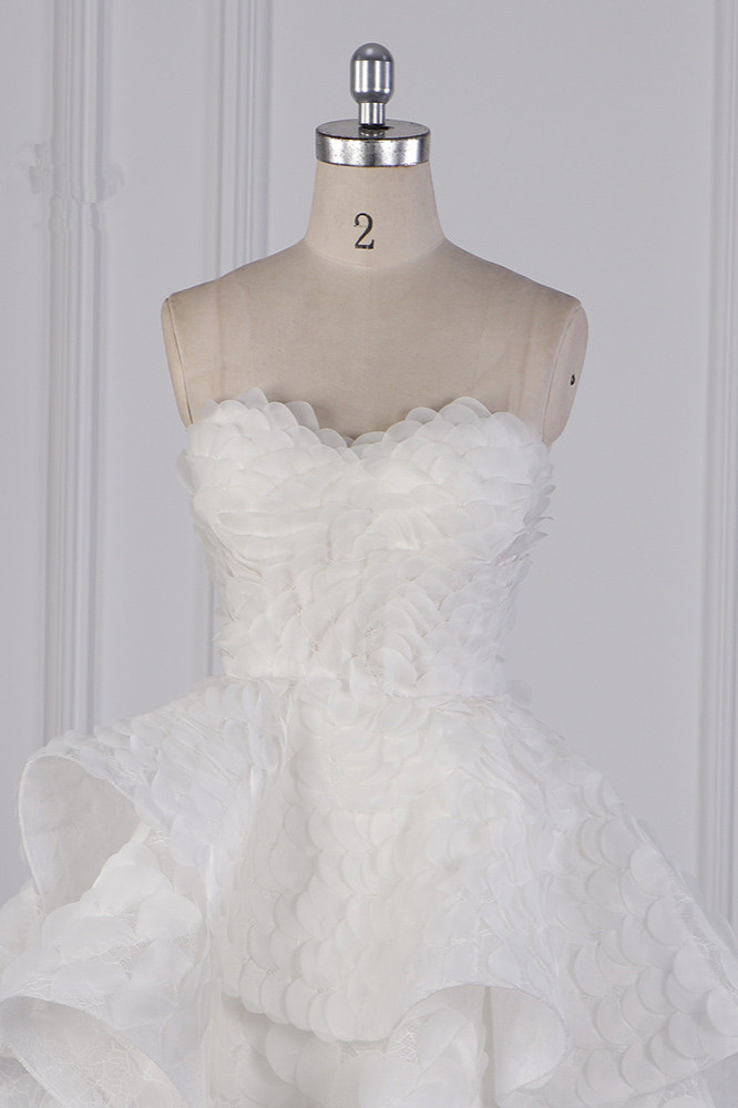 BMbridal Chic Hi-Lo Strapless Tulle Wedding Dress Appliques Sleeveless Bridal Gowns Online-BMbridal
