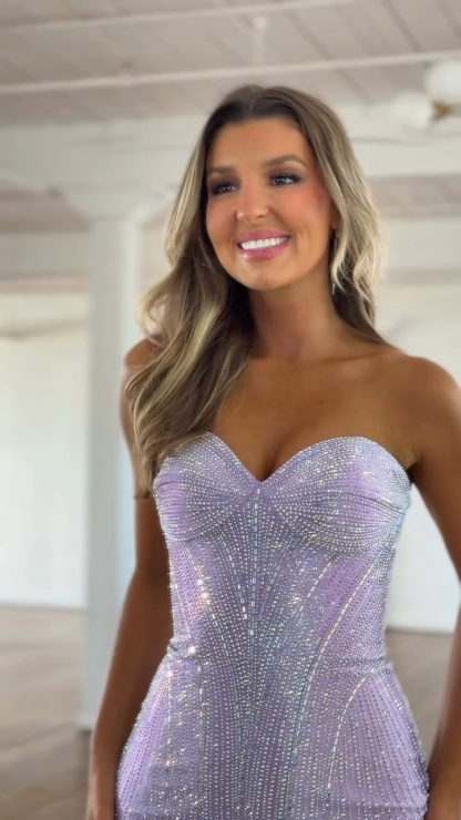 Strapless Sweetheart Rhinestone Corset Bodycon Homecoming Dress Lace-Up Back Mini