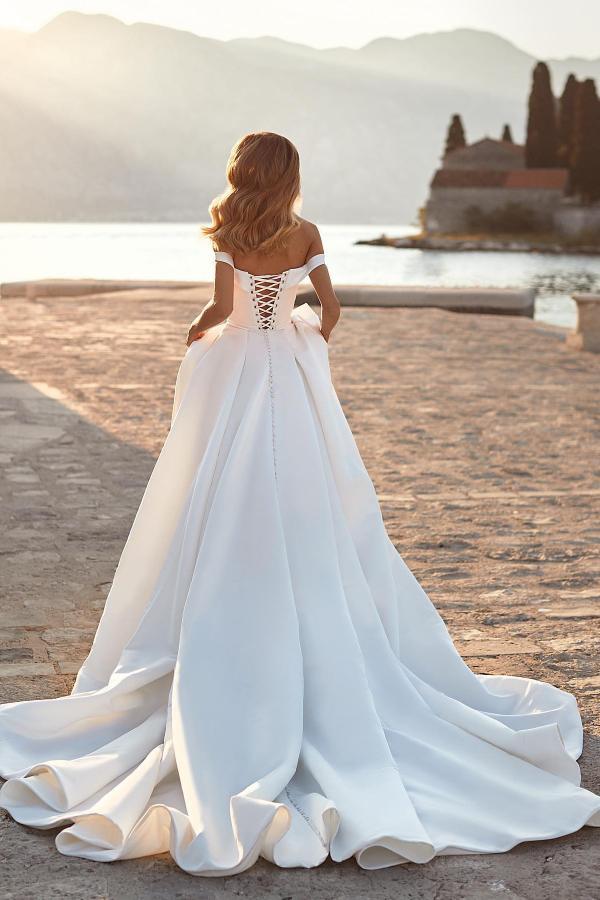 Bmbridal Off-the-Shoulder Satin Wedding Dress Princess Long-BMbridal
