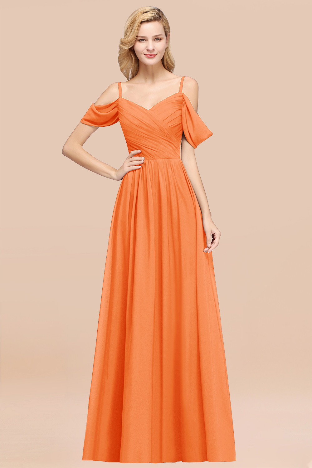 BMbridal Chic Off-the-shoulder Burgundy Bridesmaid Dress with Spaghetti Straps-BMbridal