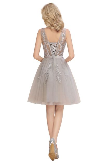 BMbridal Elegant V-Neck Sleeveless Short Prom Dress Mini Homecoming Dress With Lace Appliques