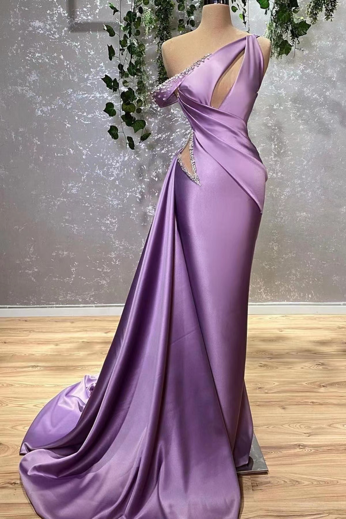 Lilac Off the Shoulder Sleeveless Mermaid Prom Dress With Beading