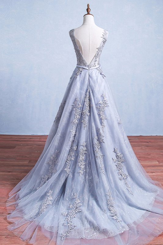 BMbridal Elegant Jewel Tulle Lace Prom Dresses Sleeveless Appliques Ruffles Party Dresses On Sale