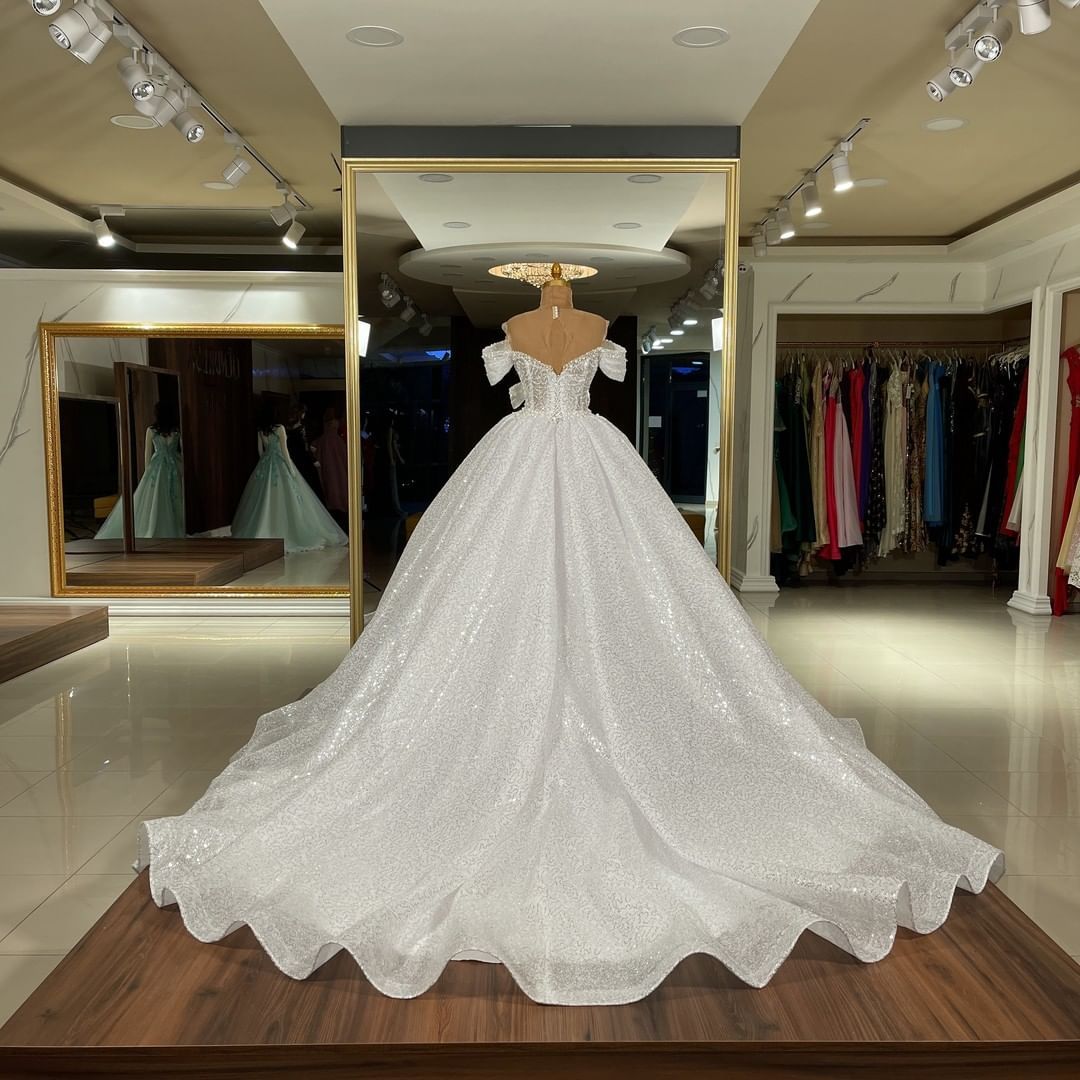 BMbridal Off-the-Shoulder Sequins Ball Gown Wedding Dress-BMbridal