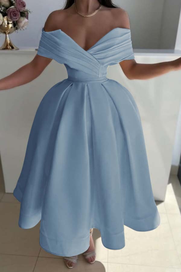 Off the Shoulder Sleeveless A Line Prom Dress With Pleated