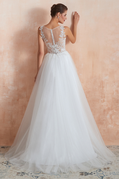 BMbridal Exquisite Sequins White Tulle Affordable Wedding Dresses with Appliques