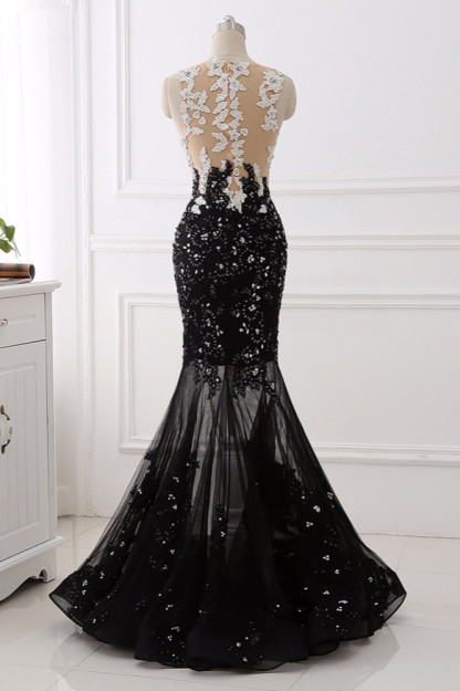 BMbridal Luxury Tulle Jewel Appliques Mermaid Prom Dresses with Rhinestone Online