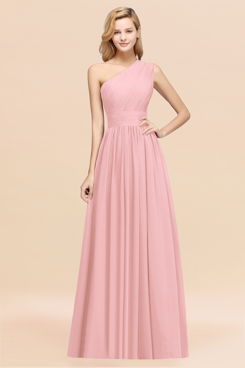 BMbridal Stylish One-shoulder Sleeveless Long Junior Bridesmaid Dresses Affordable-BMbridal
