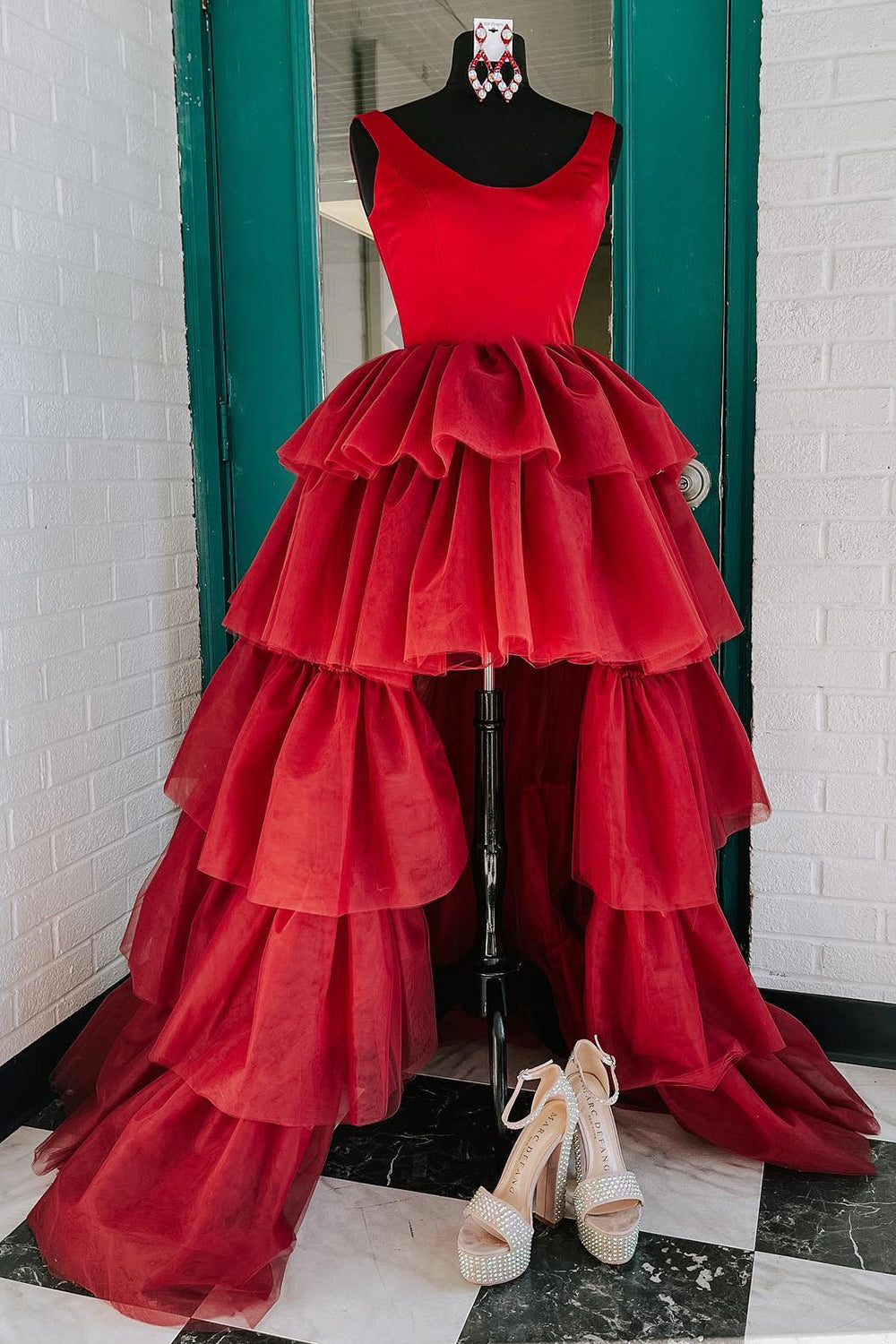 Red High Low Tiered Homecoming Dress-BMbridal