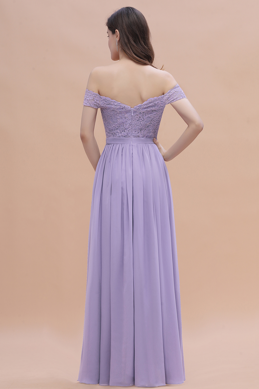 BMbridal Sexy Off-the-Shoulder Lace Chiffon Ruffles Bridesmaid Dress with Slit On Sale-BMbridal