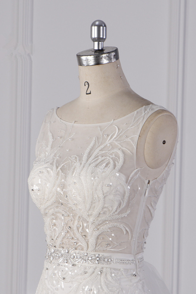 BMbridal Glamorous Jewel Beadings Sheath Wedding Dress Tulle Beadings Appliques Bridal Gowns On Sale-BMbridal