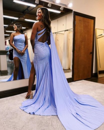 Bmbridal Lavender Mermiad One Shoulder Prom Dress with Ruffles