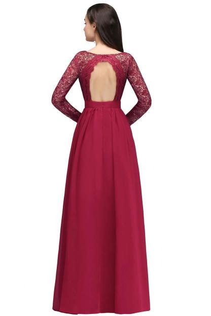BMbridal Elegant A-line Chiffon Lace Long Sleeves Evening Dress