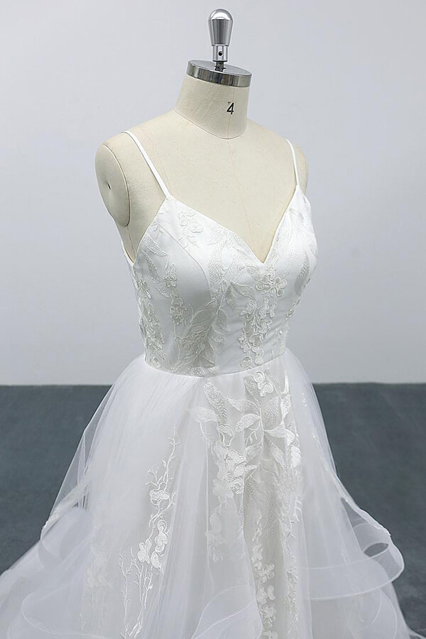 BMbridal Best Appliques Spaghetti Strap Tulle Wedding Dress On Sale-BMbridal