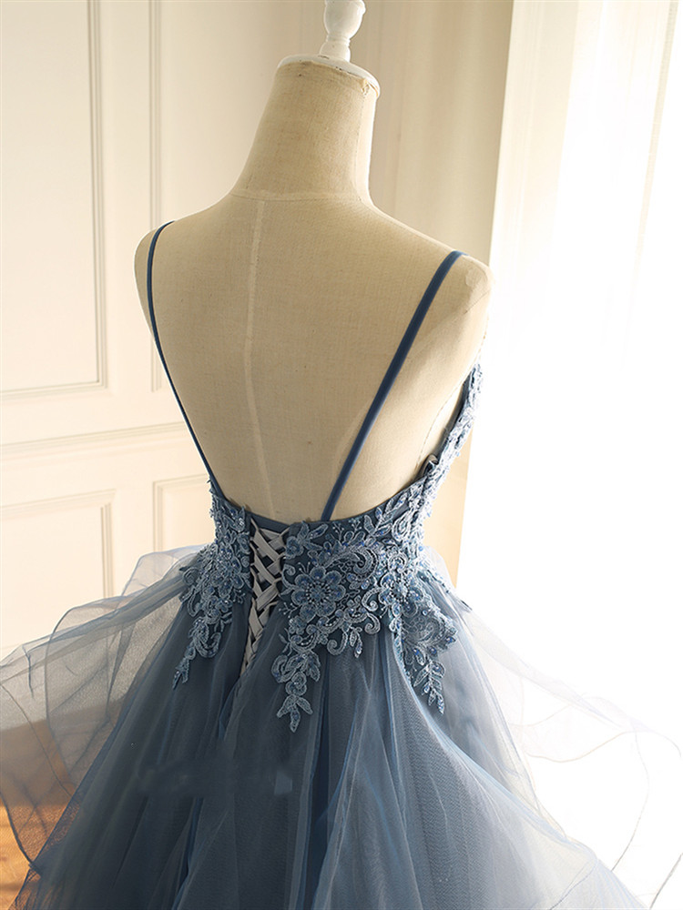 BMbridal Chic Tulle Spaghetti Straps V-Neck Prom Dresses with Appliques Online