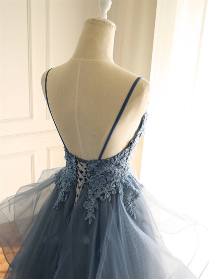 BMbridal Chic Tulle Spaghetti Straps V-Neck Prom Dresses with Appliques Online