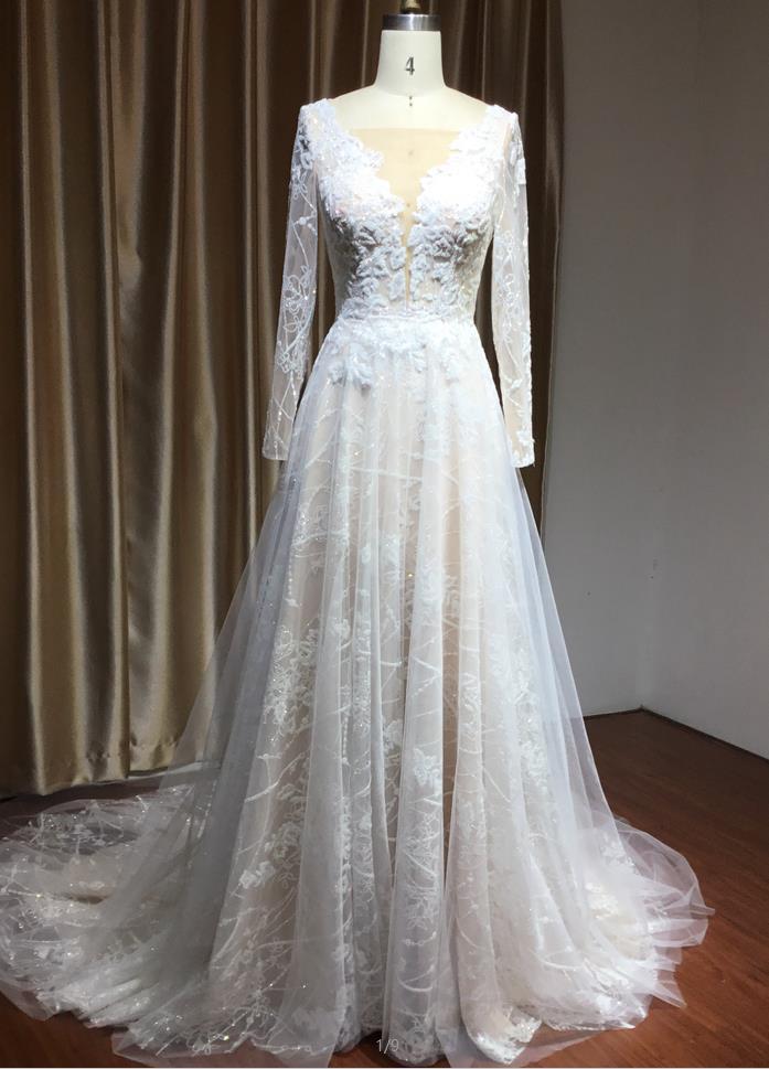 BMbridal Long Sleeves Lace Wedding Dress Online-BMbridal