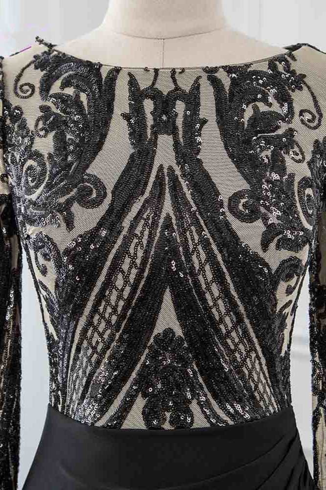 BMbridal Stylish Jewel Long-Sleeves Appliques Prom Dresses with Front Slit