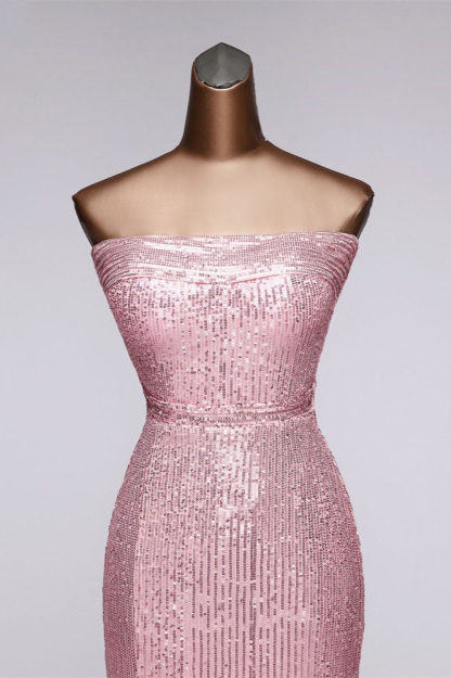BMbridal Chic Strapless Front Slit Sheath Prom Dresses with Sequins Online