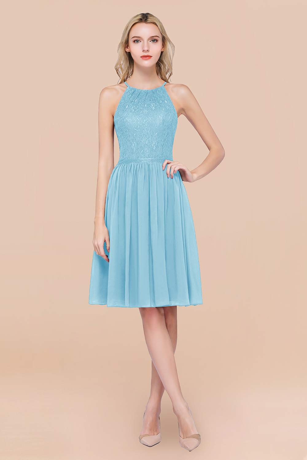 BMbridal Lovely Burgundy Lace Short Bridesmaid Dress With Spaghetti-Straps-BMbridal