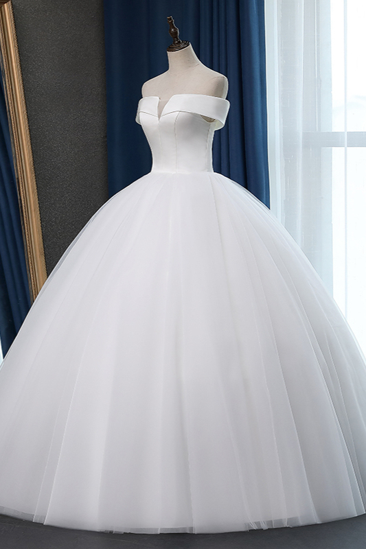 BMbridal Glamorous Off-the-shoulder A-line Tulle Wedding Dresses White Ruffles Bridal Gowns On Sale