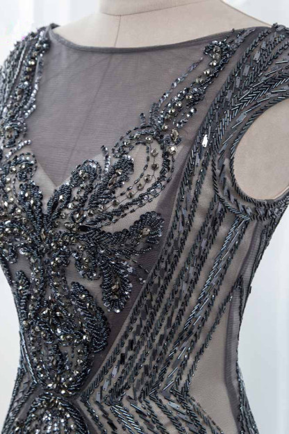 BMbridal Glamorous Jewel Black Mermaid Prom Dresses with Appliques Rhinestones