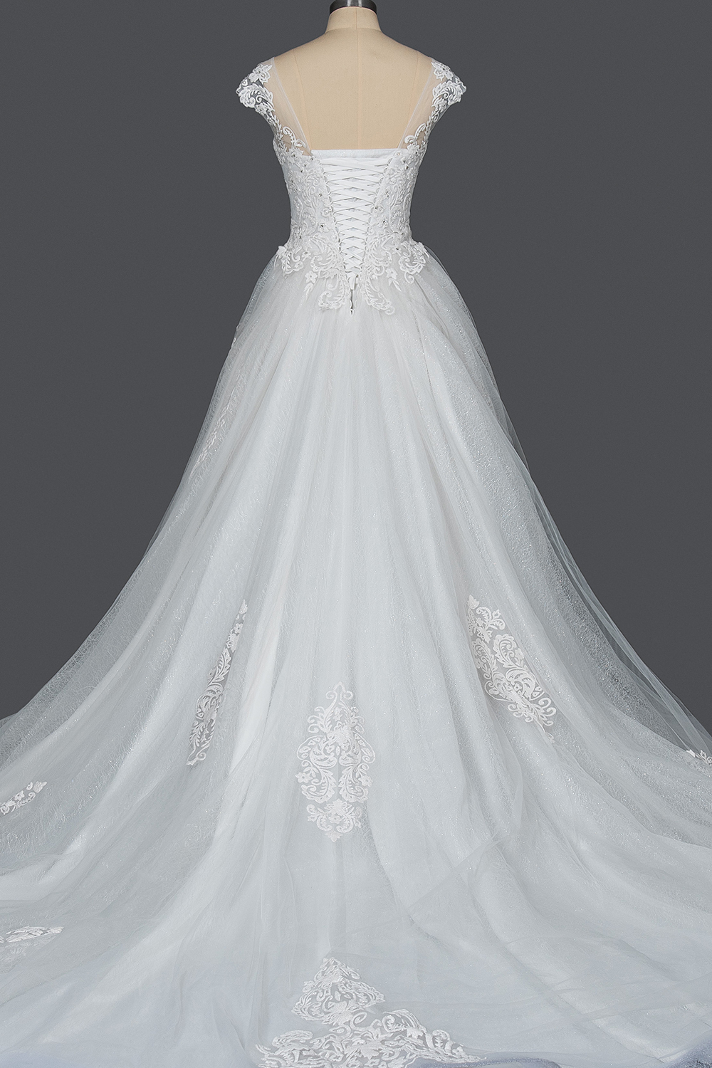 BMbridal Cap Sleeve Lace Wedding Dress Princess Bridal Gown Lace-up-BMbridal