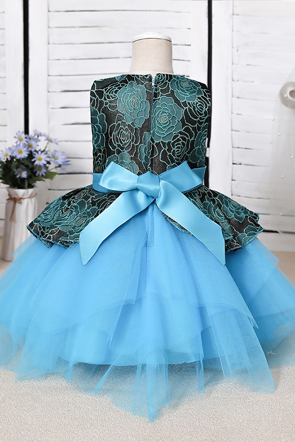 BMbridal Blue Mix Black Lace Flower Girl Dress-BMbridal
