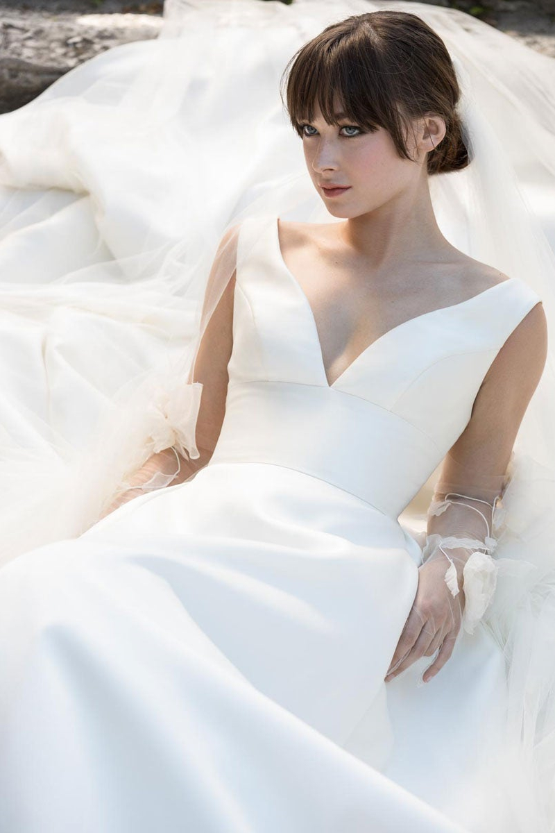 Sleeveless V-Neck Satin Wedding Dress