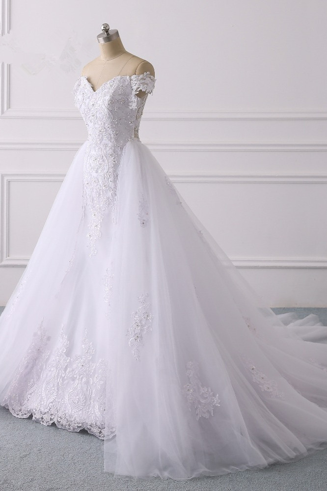 BMbridal Elegant Off-the-Shoulder Tulle Lace Wedding Dress Sweetheart Appliques Beadings Sleeveless Bridal Gowns On Sale-BMbridal
