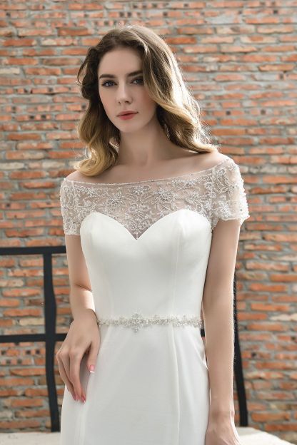BMbridal Mermaid Satin Lace Off the Shoulder Affordable Ivory Wedding Dress