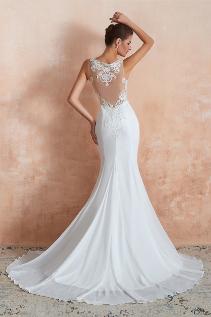 BMbridal Beautiful Mermaid V-Neck White Lace Wedding Dresses Affordable Online