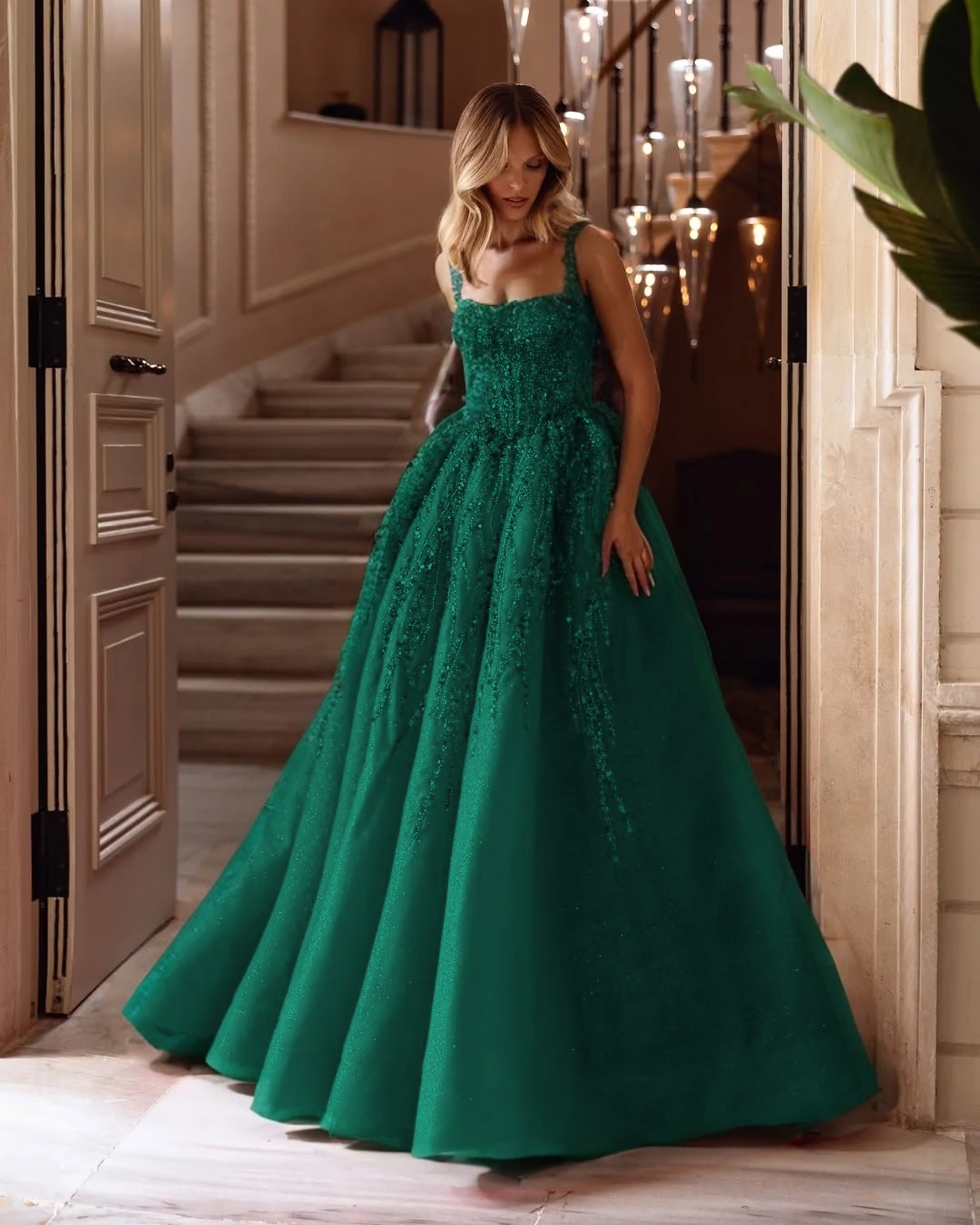 Spaghetti Strap Sleeveless Long A Line Prom Dress With Beading