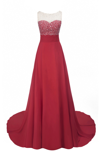 BMbridal Chic Jewel Chiffon Tulle Party Dress with Sequins