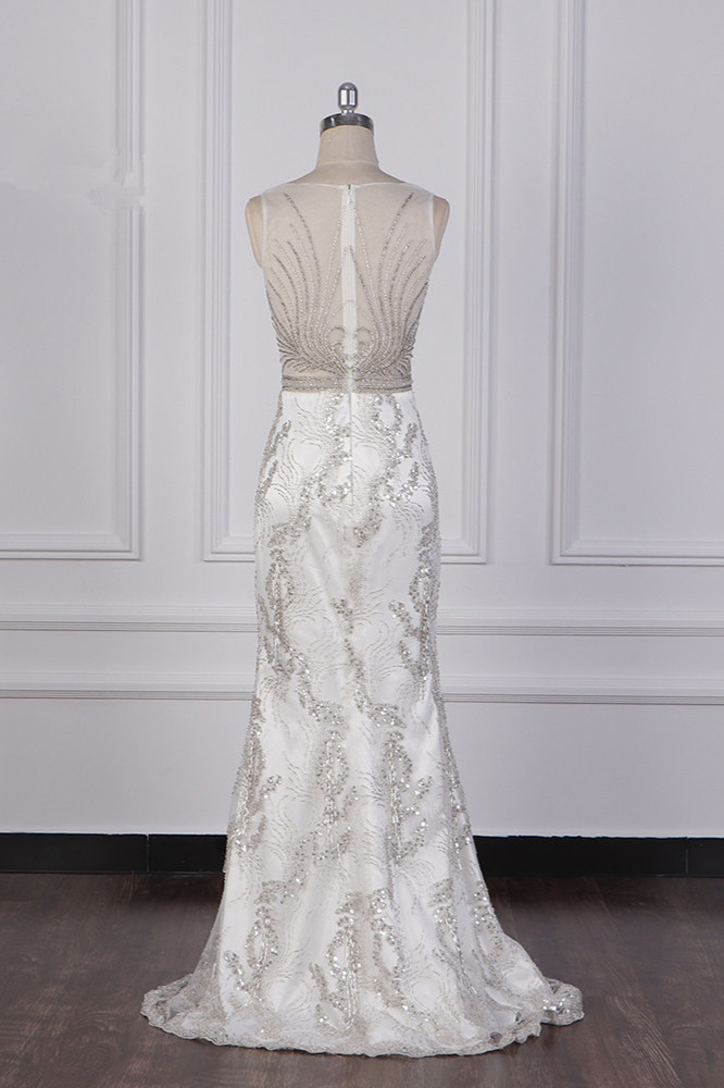 BMbridal Gorgeous Mermaid V-Neck Tulle Wedding Dress Sequined Bedaings Sleeveless Bridal Gowns On Sale-BMbridal