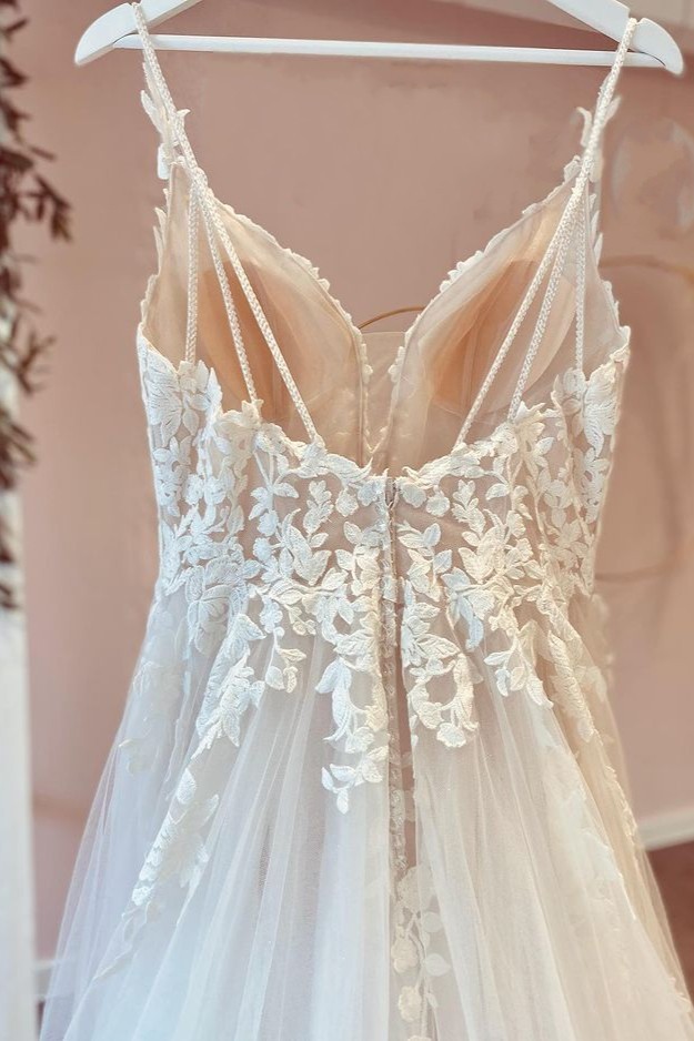 Bmbridal Spaghetti-Straps Bridal Dress Sleeveless Tulle Appliques-BMbridal