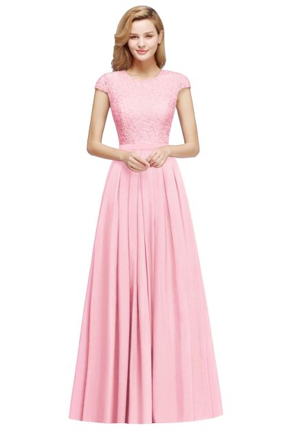 BMbridal A-line Jewel Short Sleeves Chiffon Lace Bridesmaid Dress