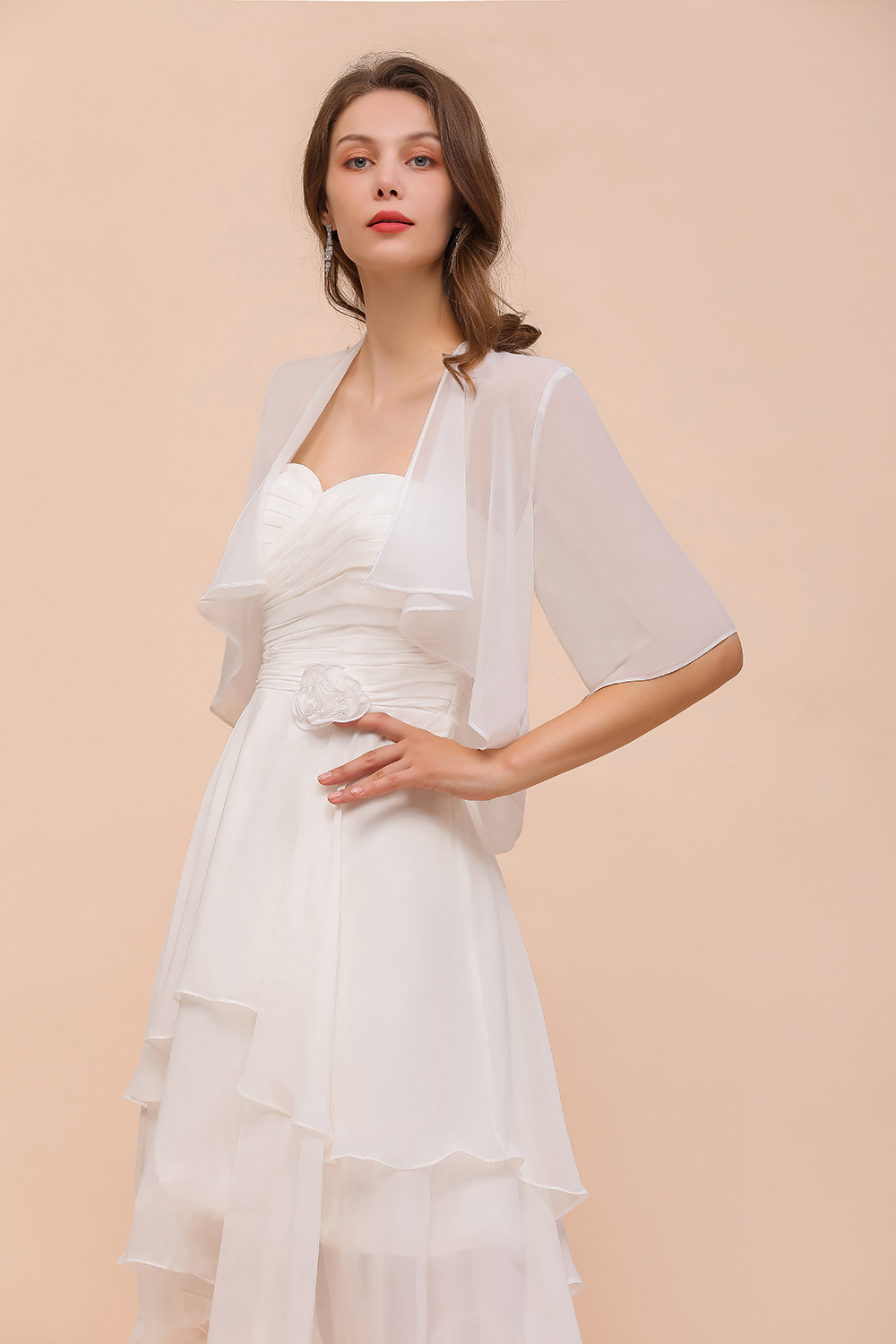 BMbridal White Chiffon Half Sleeves Special Occasions Wraps-BMbridal