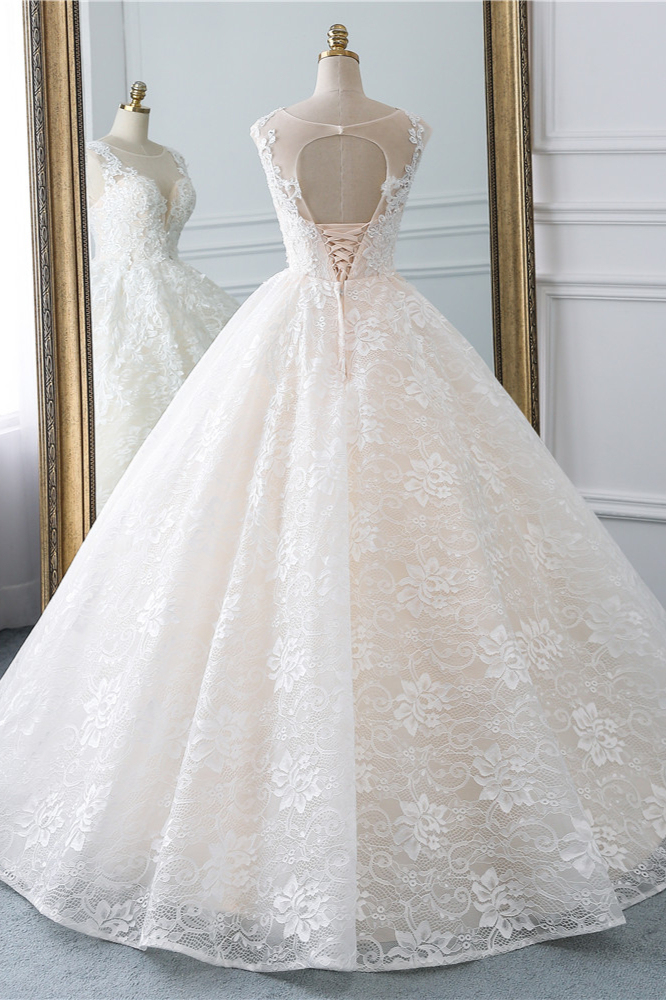 BMbridal Exquisite Jewel Sleelveless Lace Wedding Dress Ball Gown appliques Bridal Gowns Online