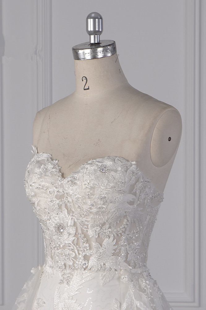 BMbridal Stylish Strapless Tulle Lace Wedding Dress Sweetheart Appliques Bridal Gowns with Overskirt On Sale-BMbridal