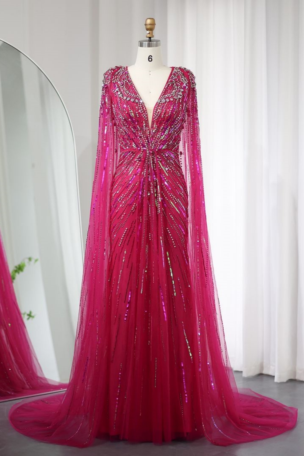 Bmbridal A-Line Gold V-Neck Floor-Length Tulle Prom Dresses with Appliques