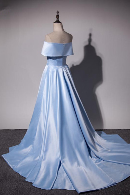 BMbridal Elegant Satin Off-the-Shoulder Sweetheart Prom Dresses with Ruffles