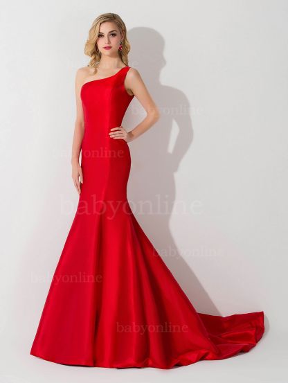 BMbridal One Shoulder Red Mermaid Long Party Gowns