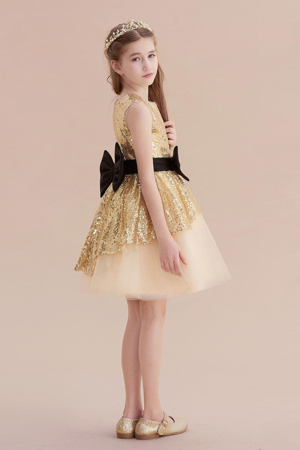 BMbridal A-Line Tulle Sequins Bows Knee Length Flower Girl Dress On Sale-BMbridal
