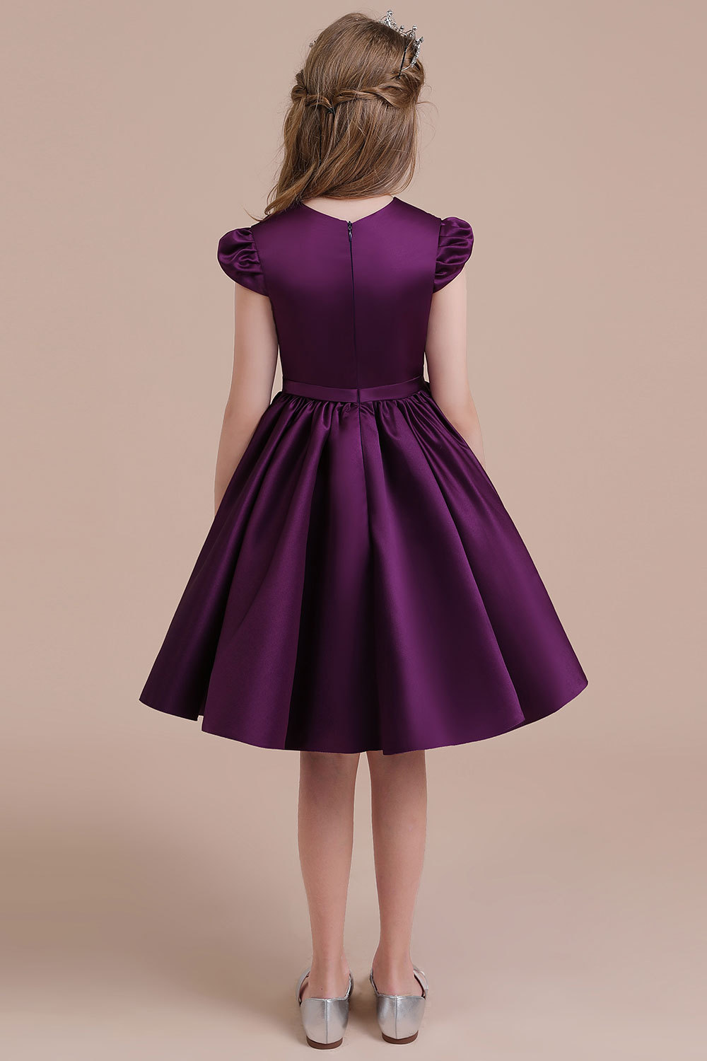 BMbridal A-Line Graceful Cap Sleeve Satin Flower Girl Dress Online-BMbridal
