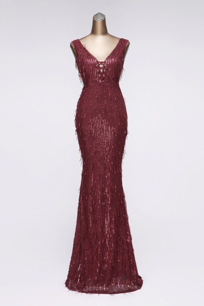 BMbridal Stylish V-Neck Sequined Mermaid Prom Dresses with Strings Online