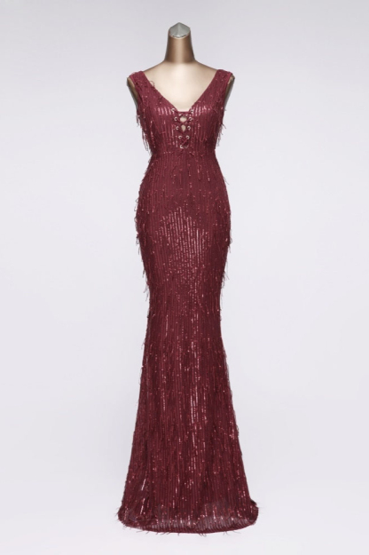 BMbridal Stylish V-Neck Sequined Mermaid Prom Dresses with Strings Online