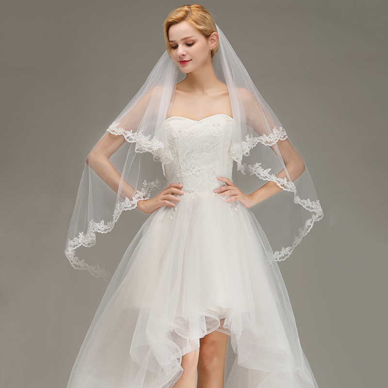BMbridal Two Layers Lace Edge Wedding Veil with Comb Soft Tulle Bridal Veil-BMbridal
