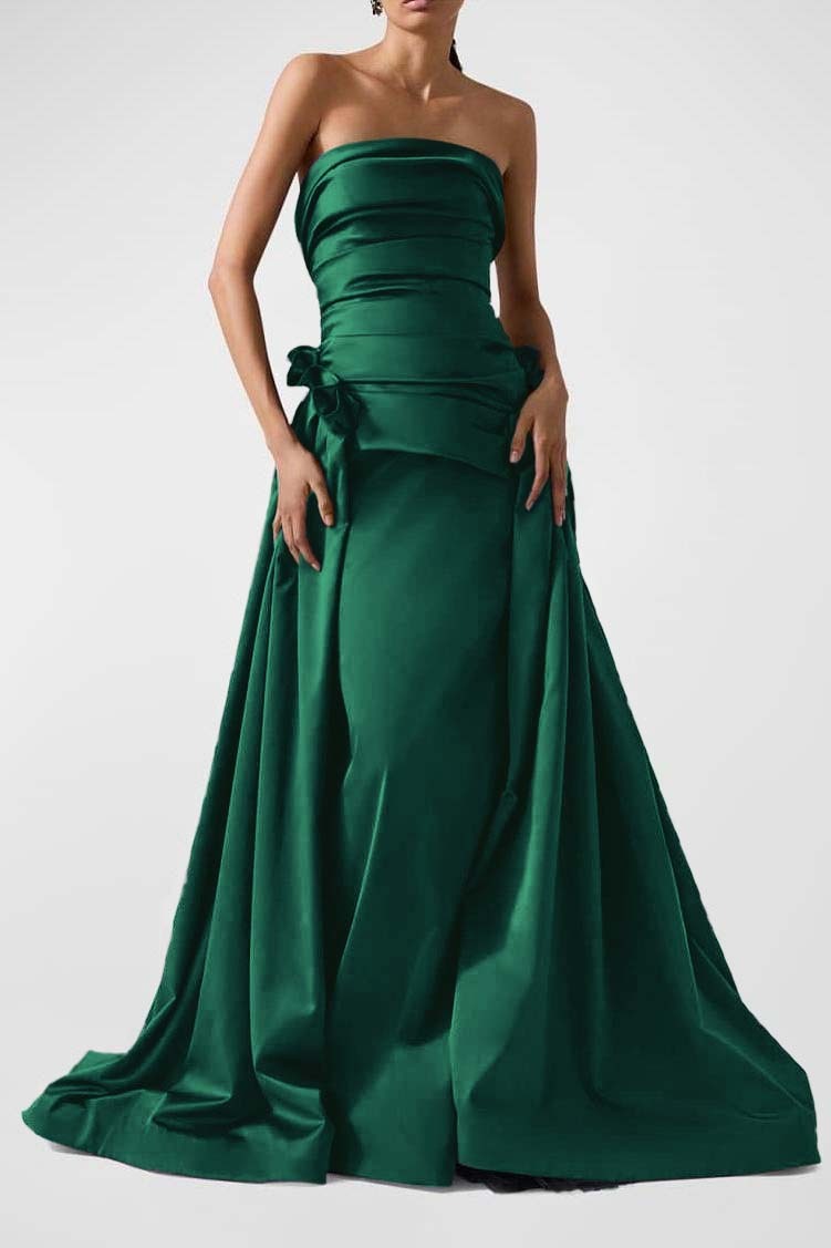 Strapless Backless Sleeveless Long A Line Prom Dress With Pleated