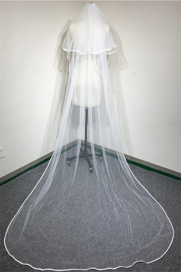 BMbridal Floral Pretty Tulle Lace Ribbon Edge Wedding Veil with Comb-BMbridal